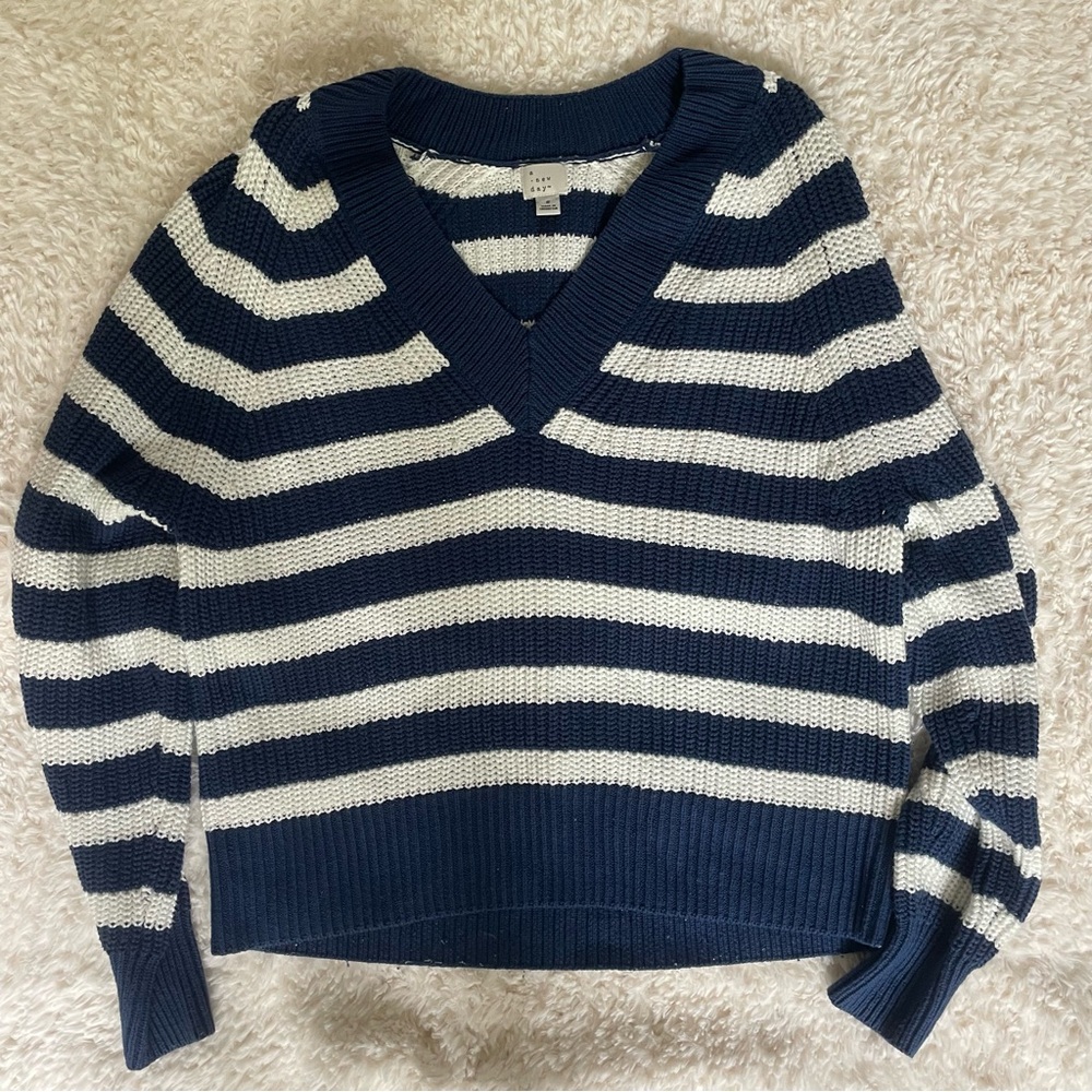 Target Blue and White V-Neck Sweater Nautical Stripes